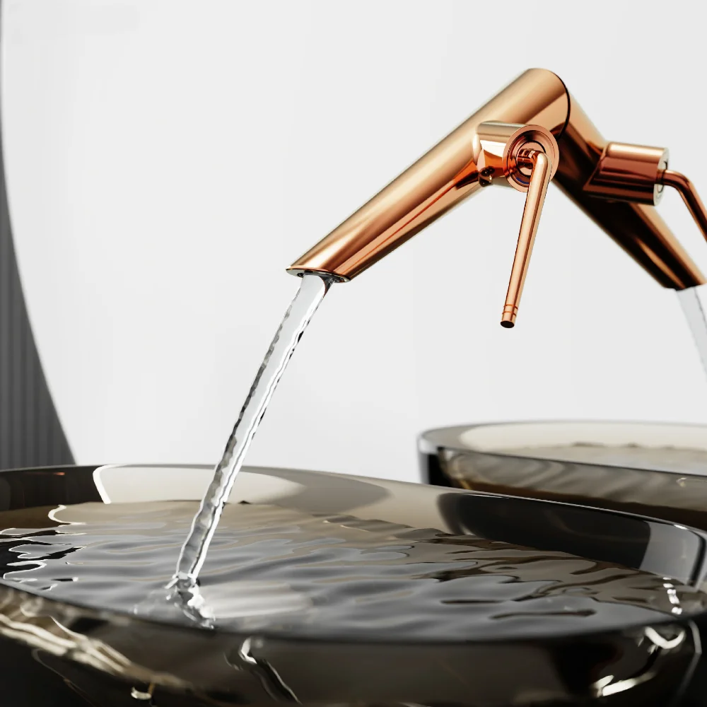 Concealed Wall Mounted Bathroom Basin Faucet Hot And Cold Water Mixer Tap Rose Gold