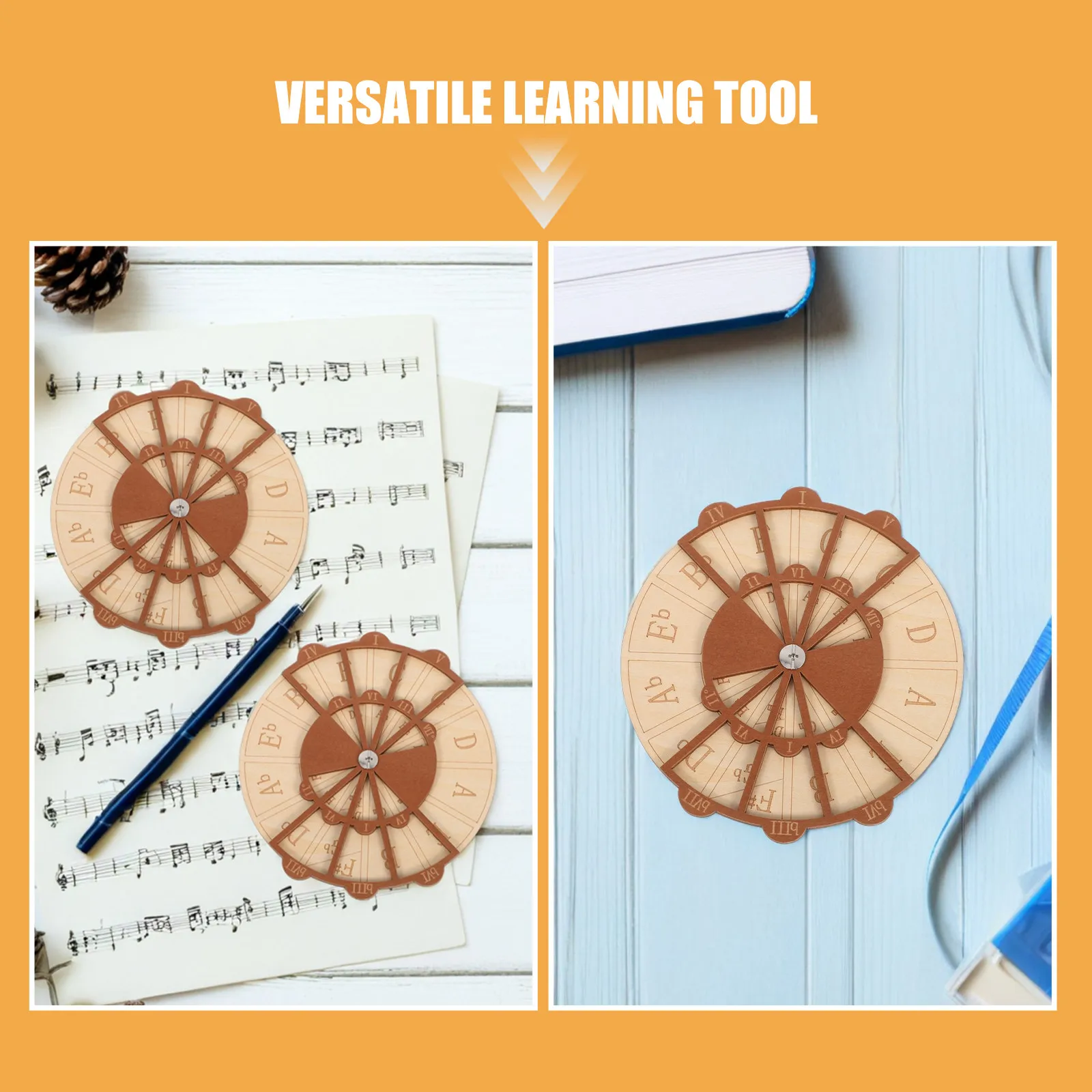 2Pcs Circle of Fifths Wooden Melody Tool Guitar Practice Aid Portable Music Theory Wheel Piano Circle of Fifths Tool view 2