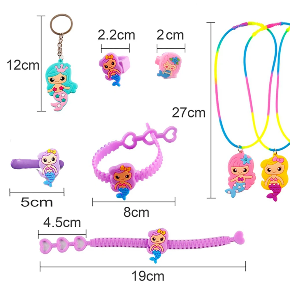 Little Mermaid Party Necklace Ring Bracelet Temporary Tatoo Stickers Keychain Kids Girls Birthday Goodie Favors Decoration Gifts