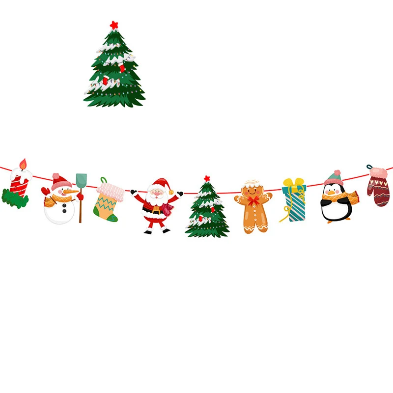 DIY Handmade Toys 3Meter Merry Christmas Banners Paper Hanging Flags Cartoon Christmas Home Decoration Kids Educational Toy Gift