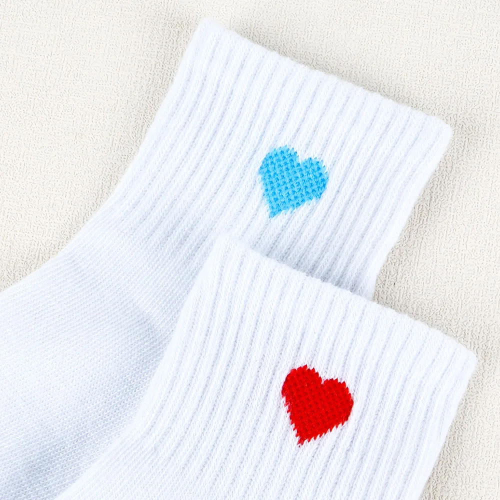 5 Pairs Girls Socks Cute Heart Pattern Comfortable Kids White Socks