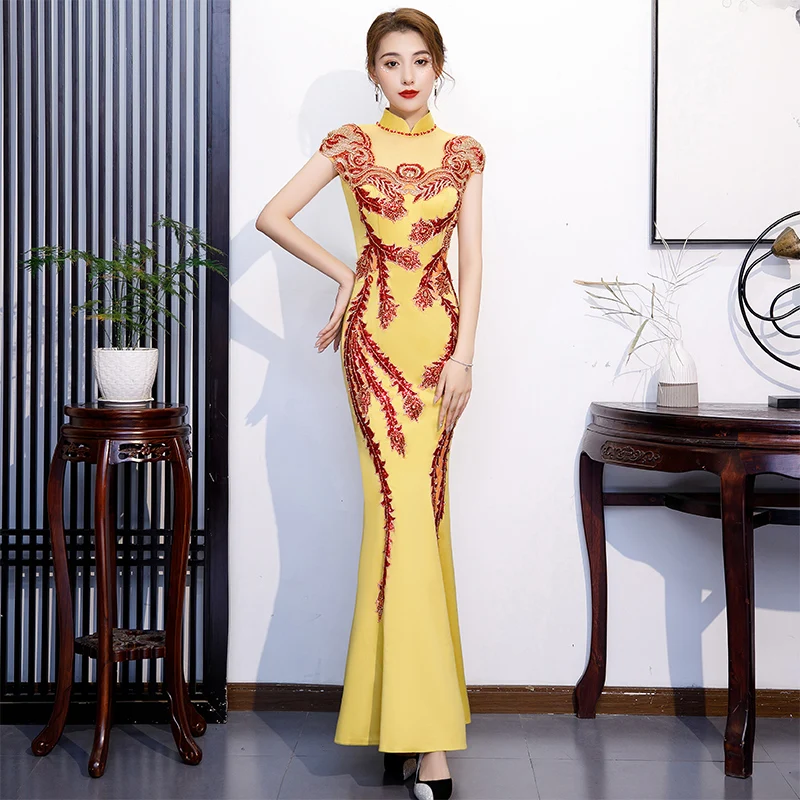 The new fashion waistline catwalk cheongsam dress