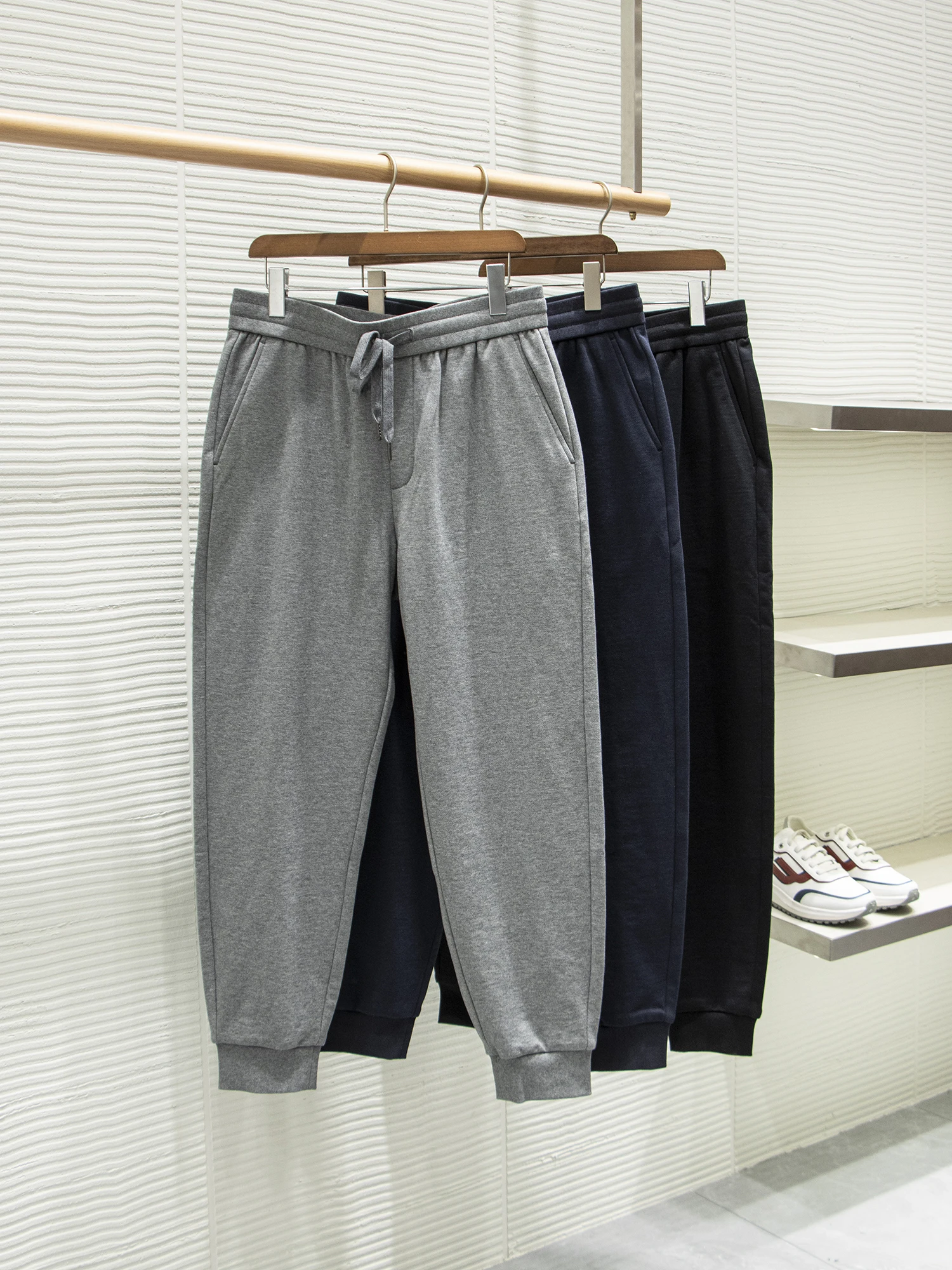 

High Quali Knitted Long Pile Cotton Leisure Pants Autumn Winter Faion Ci Sle mid High Waist Straight Leg Cuffed Trousers