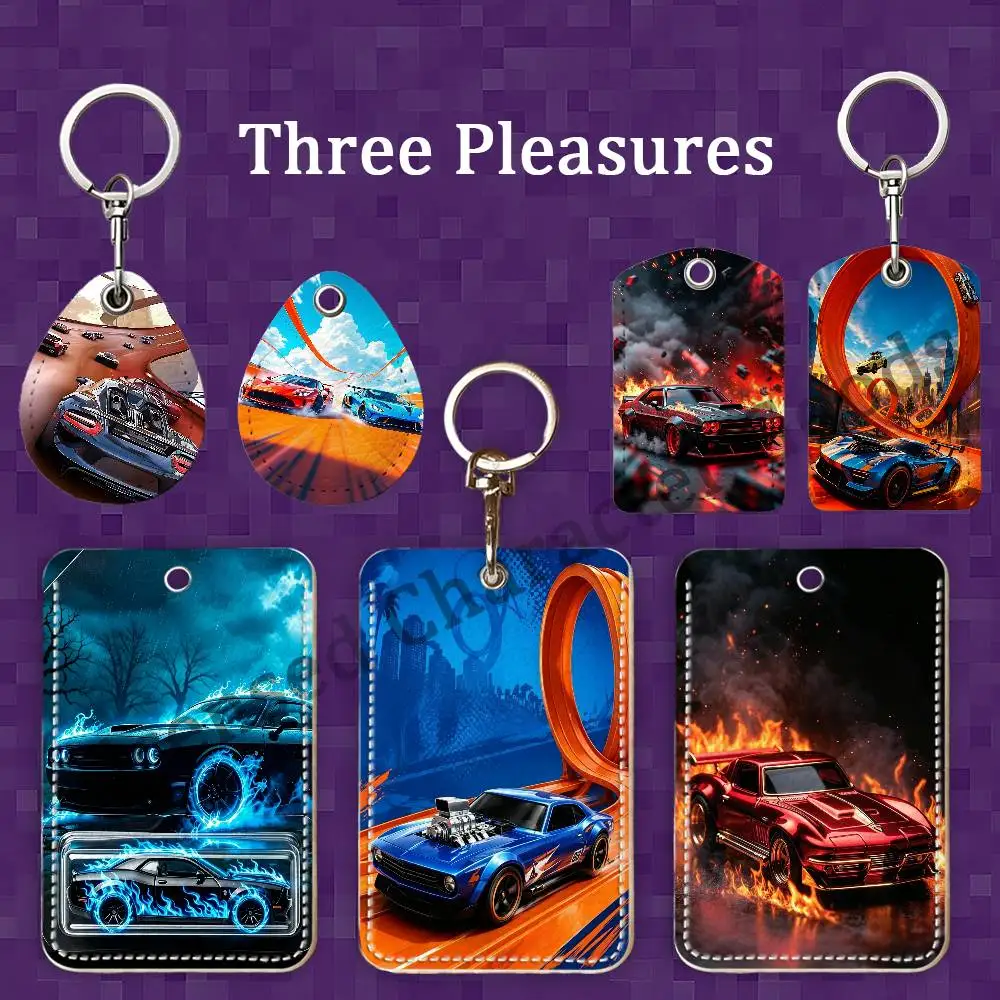 Cool W-Whe-elsES Car Premium PU Leather Card Holder Card Case with Metal Carabiner,Customizable Design for Daily Use