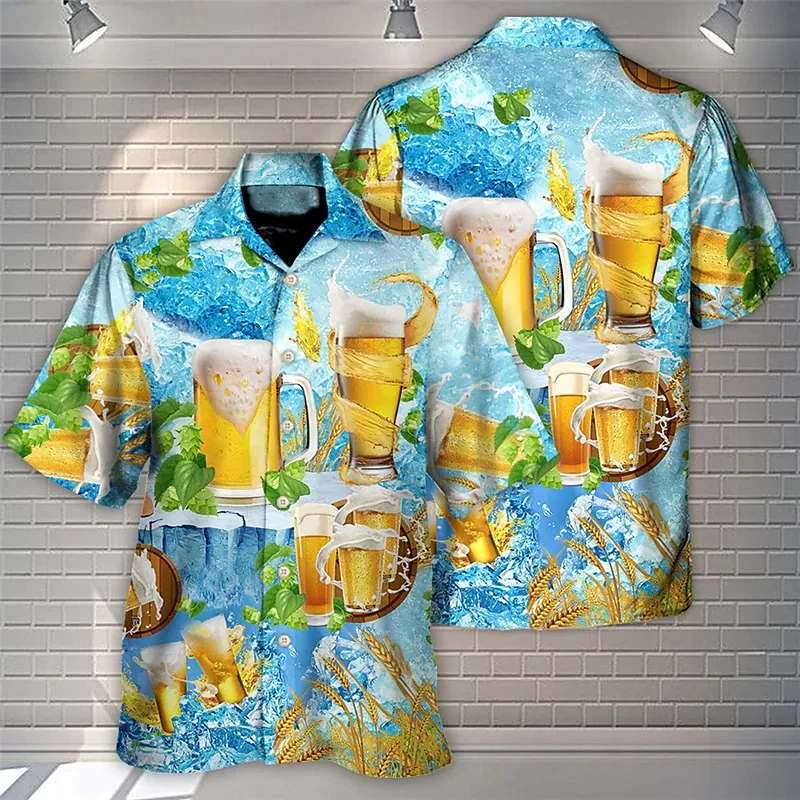 Hawaiian Shirt 3D Print Beer Pattern Short-sleeved Men's Shirt Beach Casual Tshirt Top Party Vintage Style For Men And Women's