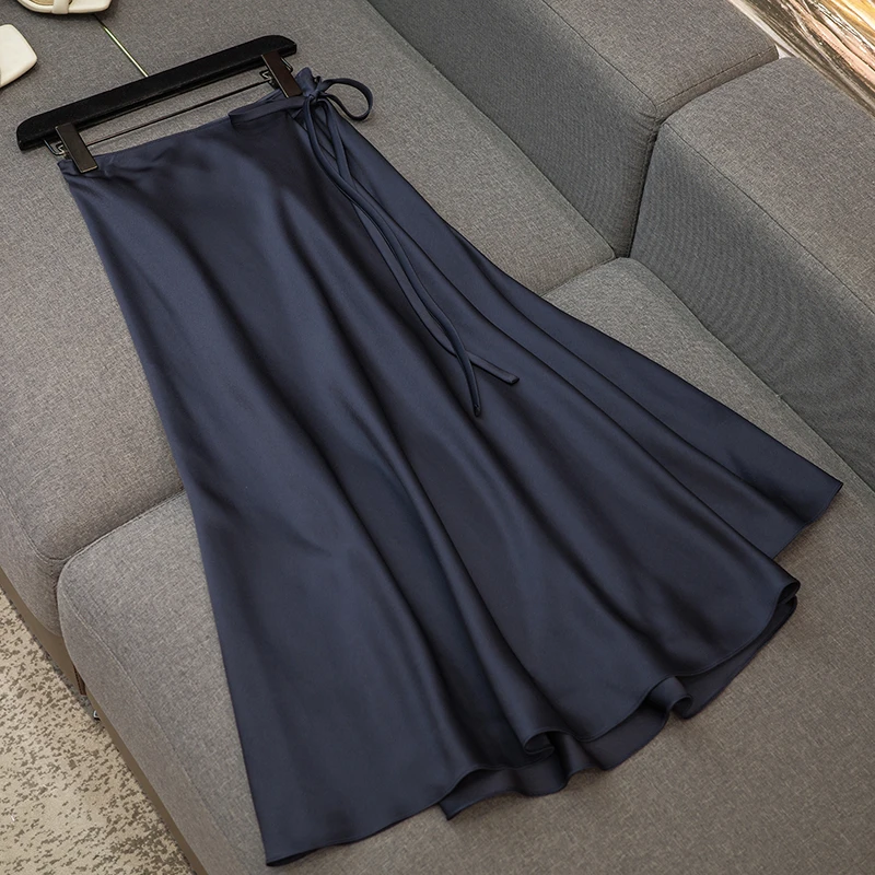 

Women's High Waist A-line Skirt 2023 Autumn Commuter Versatile High Quality Strap Solid Color Elegant Temperament Halfskirt