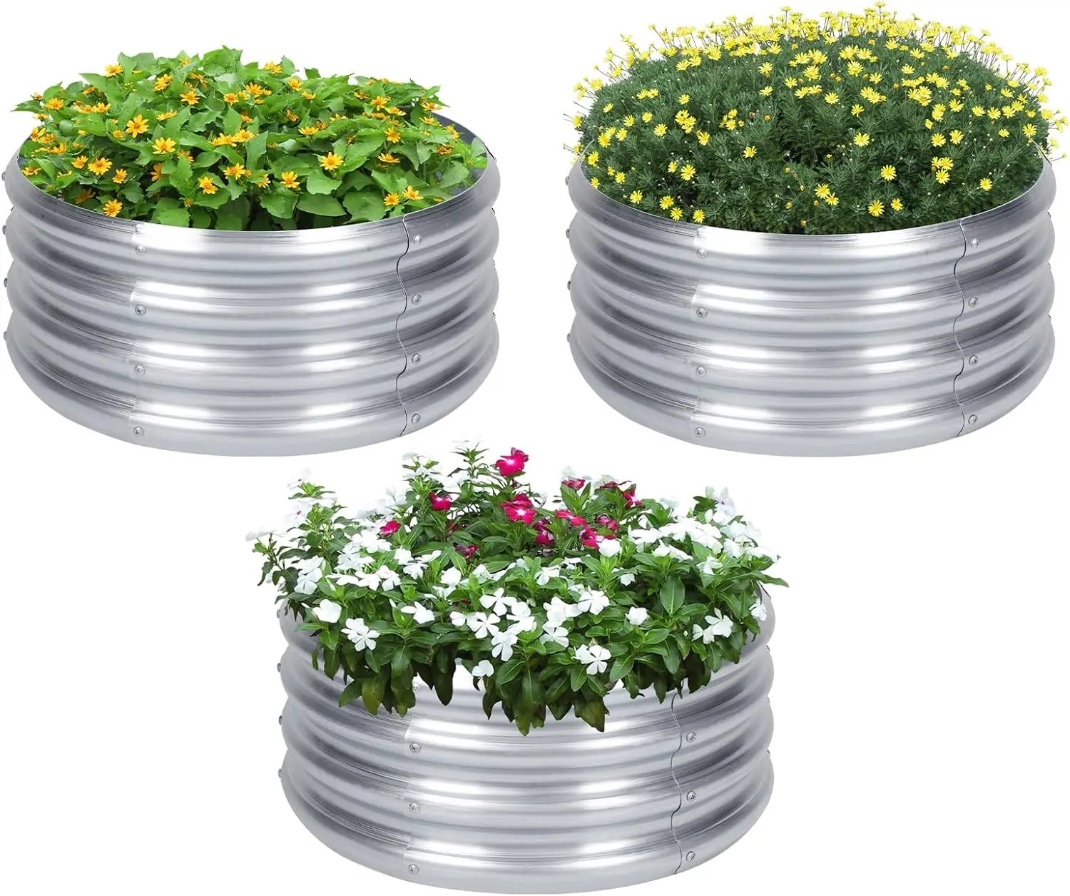 

Комплект из 3 круглых оцинкованных приподнятых грядок, металлический ящик-клумба 2x2x1 фут для овощей, трав, цветов, для улицы