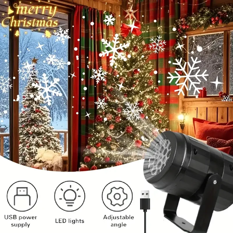 ديناميكية بيضاء ندفة الثلج ضوء الإسقاط USB بالطاقة الدورية جو احتفالي مصباح لغرفة النوم عيد الميلاد حفلة السنة الجديدة ديكور