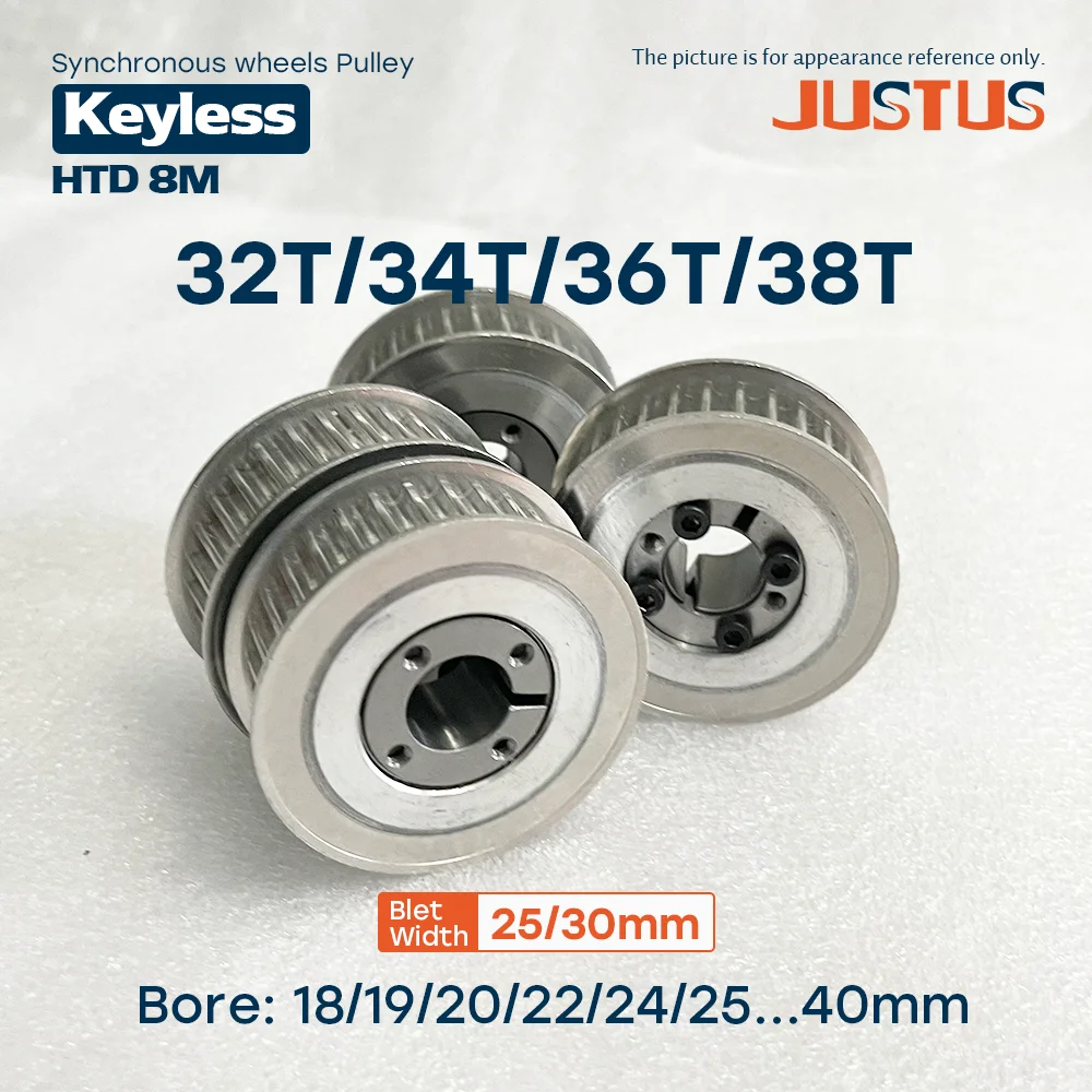 Polia Sincronizadora HTD 8M com 32/34/36/38 Dentes, Bucha sem Chaveta, Diâmetro Interno 18/19/20/22/24/25/28/30/32/35/38/40mm para Largura de Correia 25/30mm