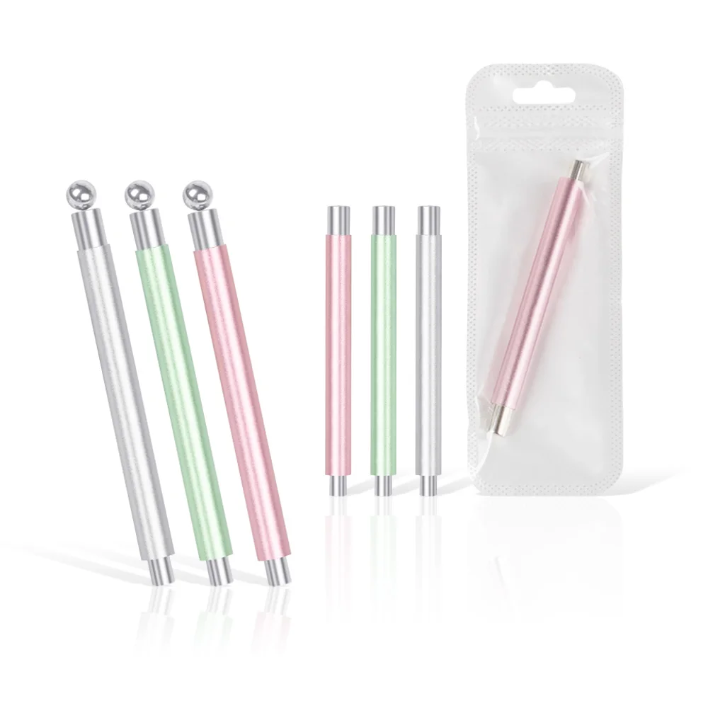 גרסה חדשה. מקל קסמים בעיצוב ראש כפול עם מגנט עין החתול כלי אמנות צילינדרי לציפורניים לג'ל פוליש, עם כדור מגנט