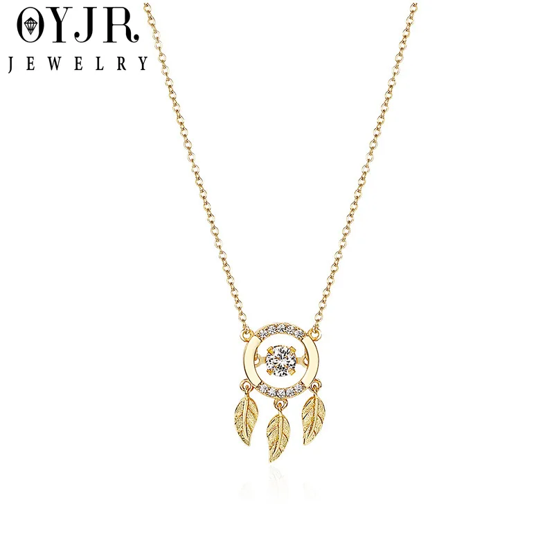 OYJR Silver Plated Dream Catcher Three Leaves Necklace