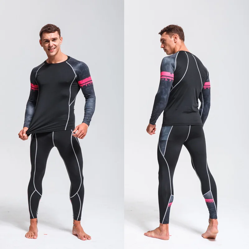 Gym Running Suit Men's Compression Long Sleeve Shirt Fitness Sports Leggings Quick Dry Rash Guard Male Bodybuilding T-Shirt 4XL