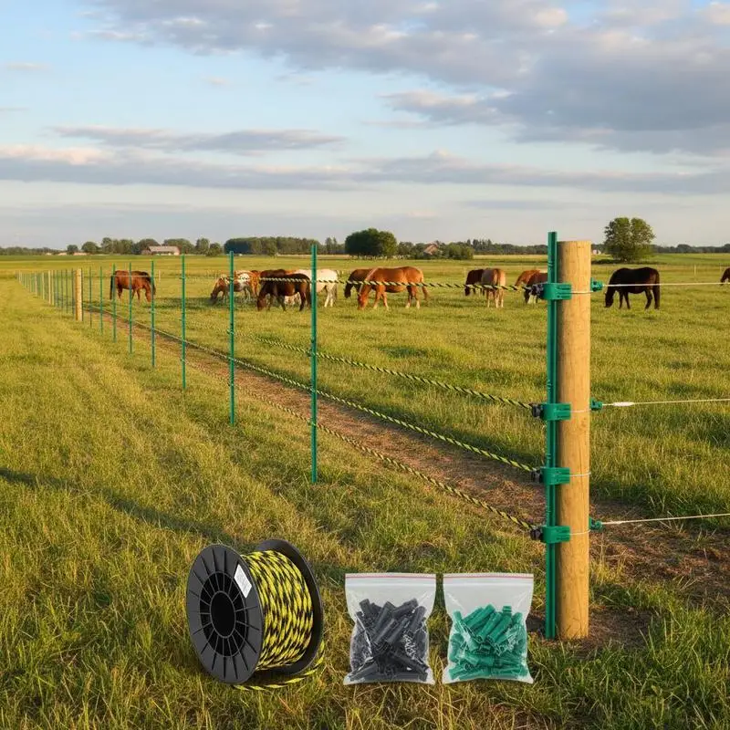 

Free Shipping-Livestock Polyrope 1640Ft 1/8" Diameter For Pasture Ranch Farm, 6 Conductive Strands 50 Insulators Total PE Material White Ye