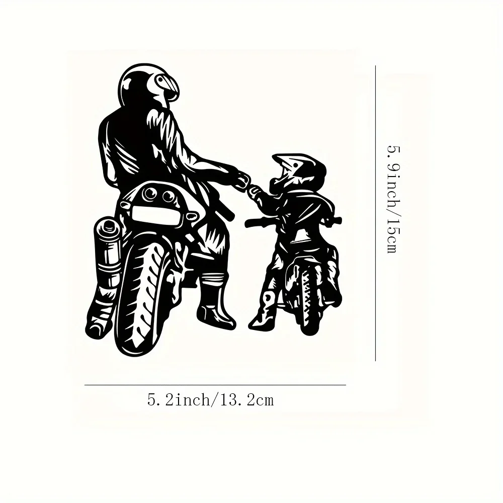 1Pc 2D Flat Dad Son Biker Parent-child Vinyl Sticker, Waterproof UV Resistant Decal for Car Decor, Holiday Gift