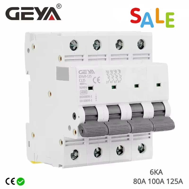 

GEYA GYM9-125 AC Electrical Circuit Breaker 80A 100A 125A 1P 2P 3P 4P AC 230V 400V 6KA MCB