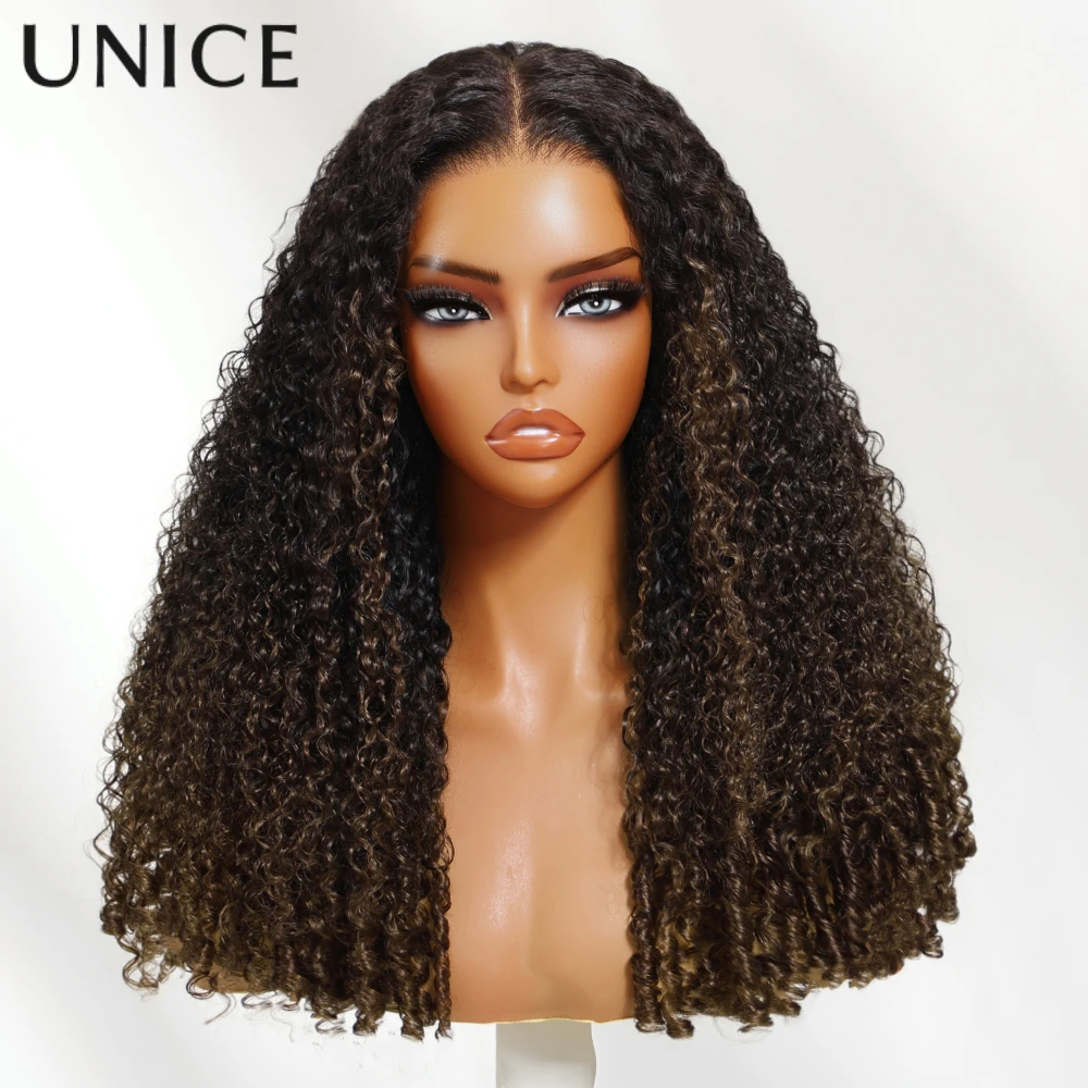 

UNice Burmese Curly Human Hair Wig With Finger Coil Ends 7x5 Bye Bye Slip™ Black to Chestnut Brown Ombre Glueless Wig