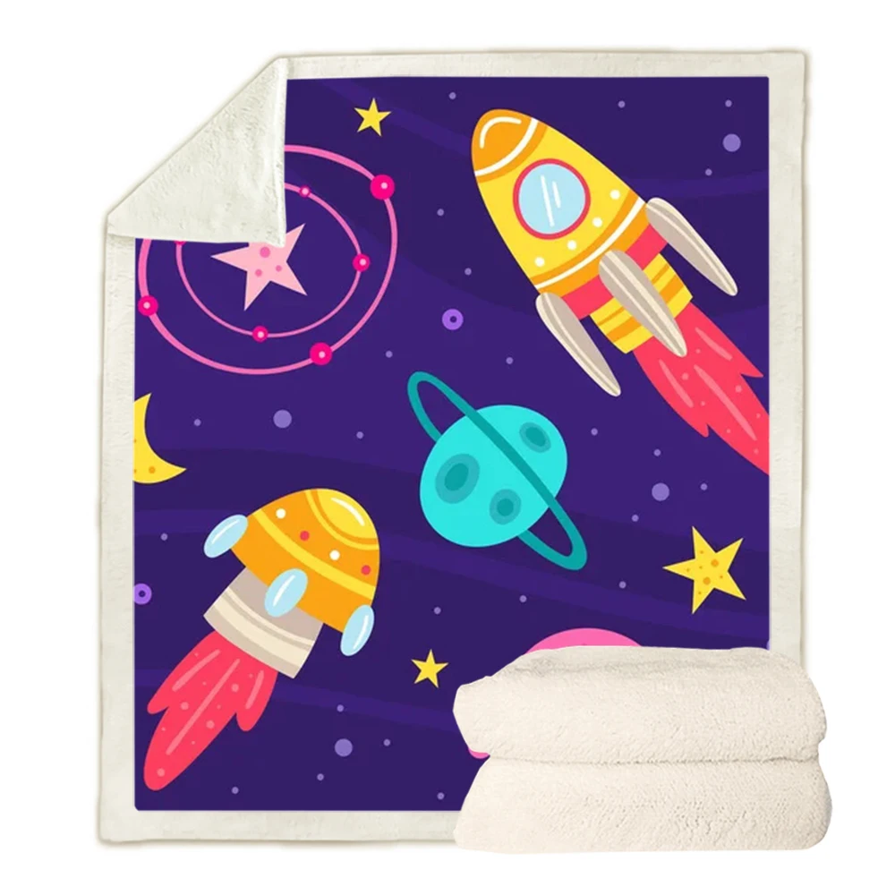 HX Fashion Children's Throw Blankets Rocket Astronaut 3D Graphic Double Layer Blanket Throw Keep Warm Quilt Dropshipping