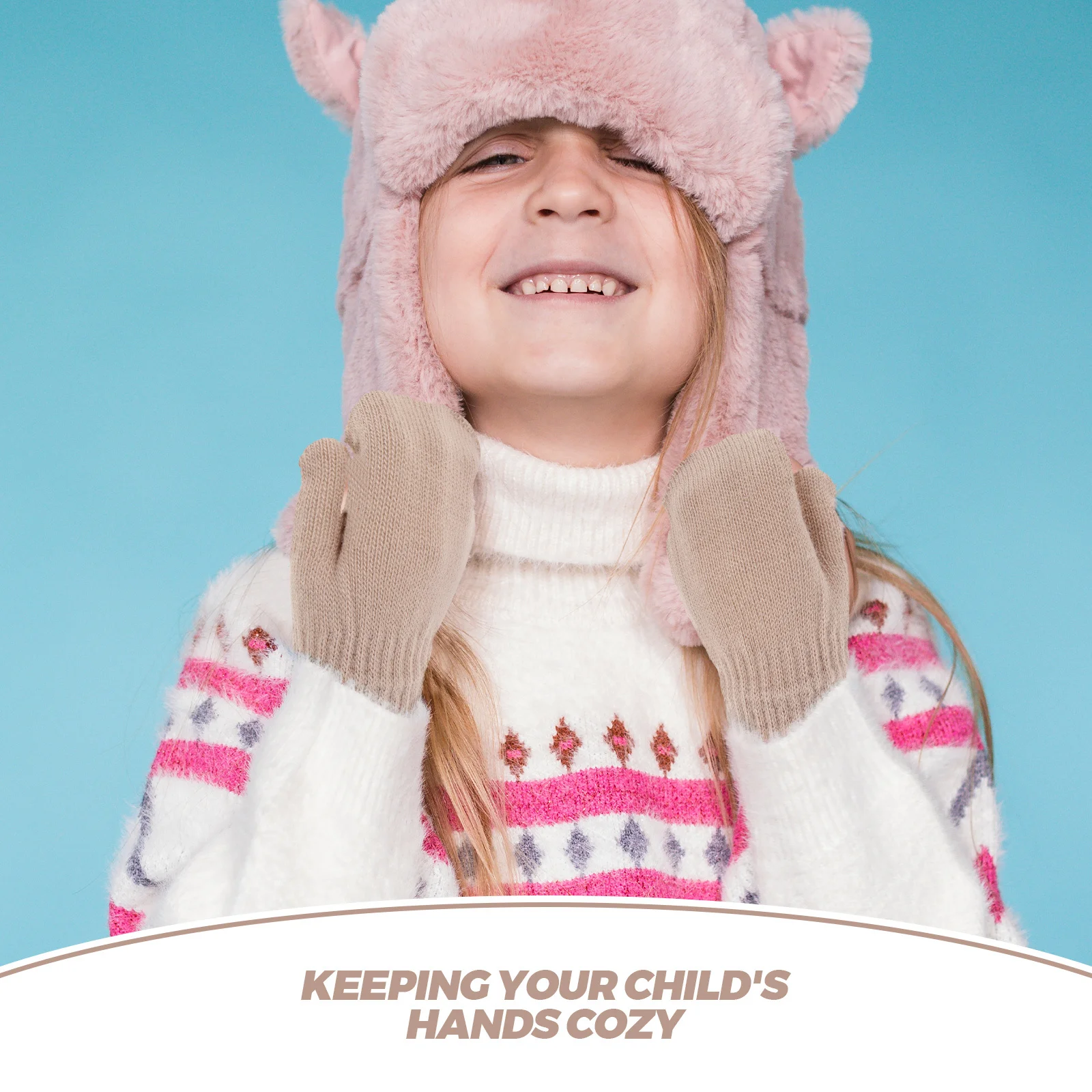 قفازات شتوية للأطفال الصغار، قفازات محبوكة سميكة للغاية ودافئة للأطفال والأولاد والبنات، فائقة النعومة لحماية الطقس البارد، بني فاتح للأطفال #5