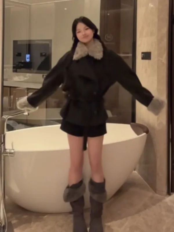 

Ретро-шерстяное пальто с завышенной талией, модная осенне-зимняя верхняя одежда для женщин, стильное для повседневной носки