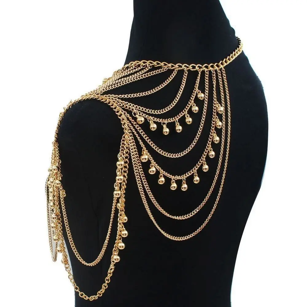 Fashion Shiny Body Chain Metal Dainty Tassel Shoulder Chain Punk Layered Design Body Jewelry for Bikini Beach - view 2