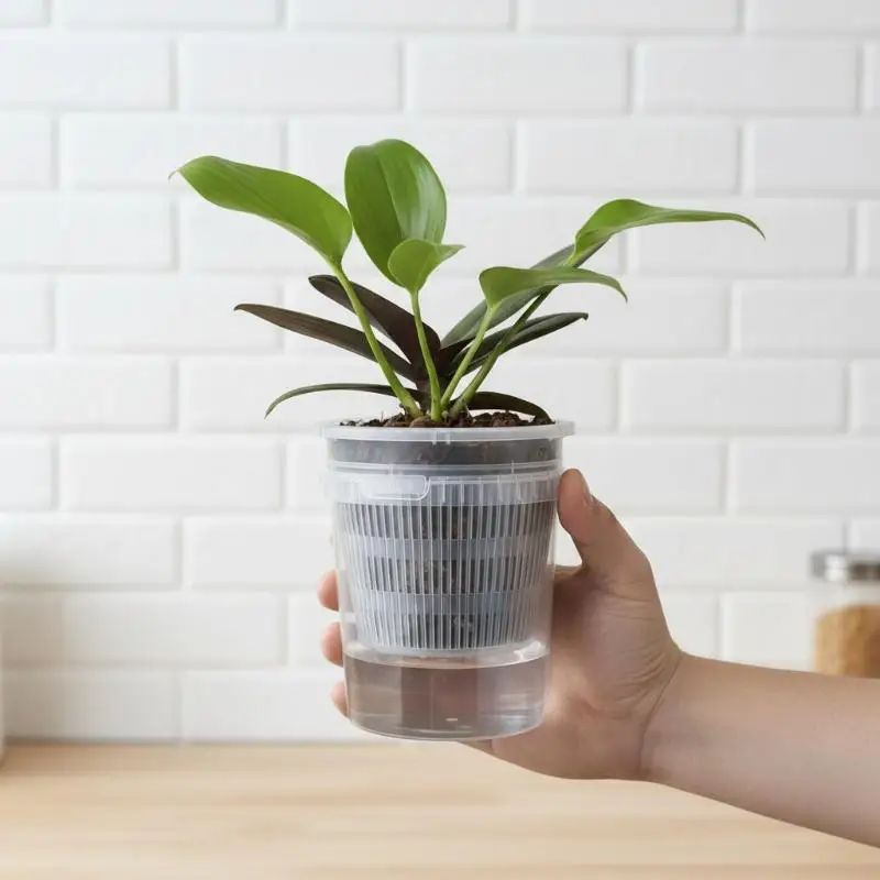 Self Watering Nursery Pots for Plants Double Layer Smart Planter with Holes for Home and Office Window Sill Use