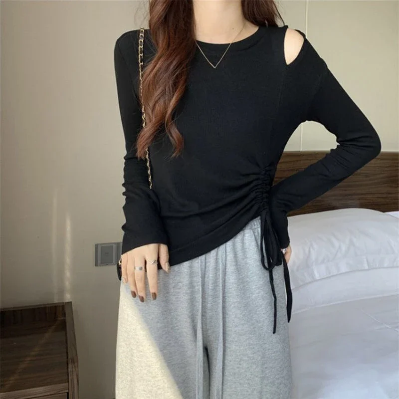 2024 Sexy Tshirts Black Tees Plain Clothes Slim White Female Tops Off Shoulder Women's T Shirts Offer Elegant Classy One Piece O