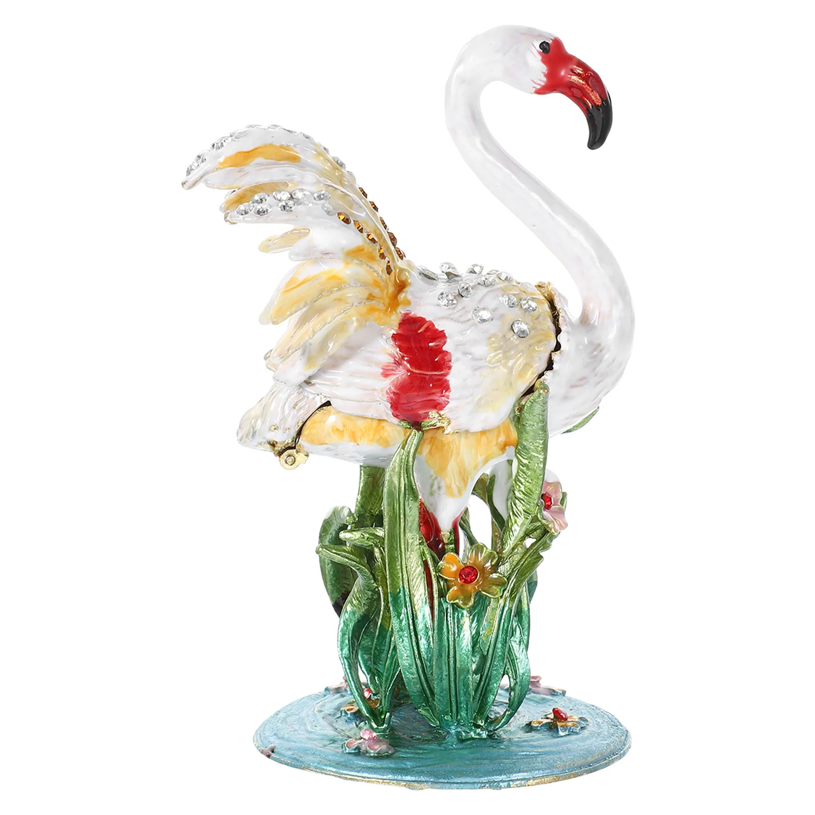Flamingo Themed Alloy Jewelry Box Compact Portable Desktop Decorative Storage for Rings Earrings Trinkets Vintage Style Home