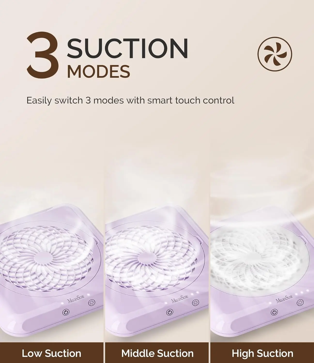 Professional Nail Dust Collector with Max Suction Power, 4500RPM Vacuum Fan, 3 Modes & Touch Control for Salon Use in Purple