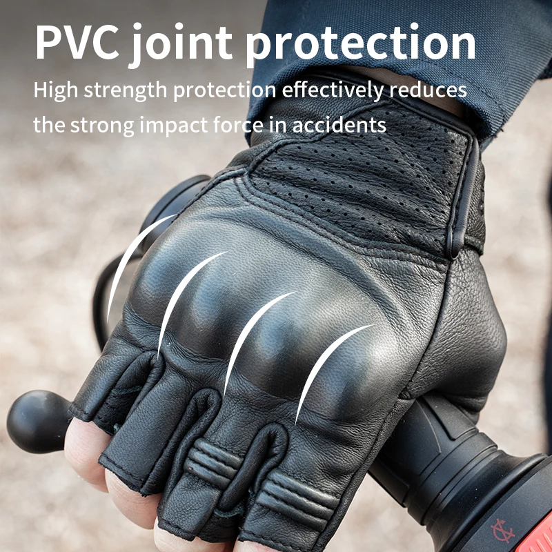 SFK Half Finger Motorcycle Gloves Summer Breathable Real Goatskin Leather Non-slip Wear-resistant Riding Protection Equipment