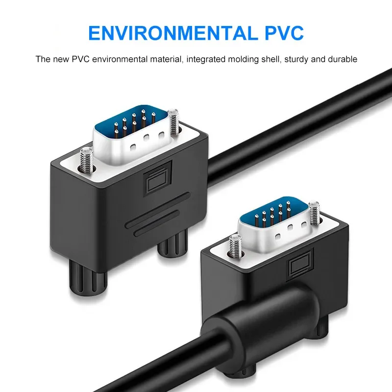 RS232 DB9 Elbow Serial Port Cable Male to Female Extension Data Wire Black PVC Com Left Elbow Data Line for Computer Display