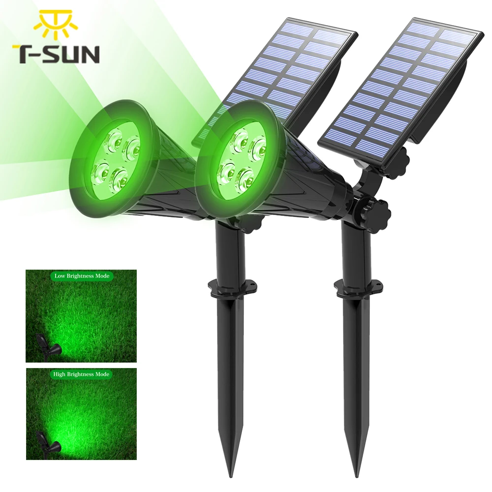 T-SUN 1/2 Packs Green Led Solar Lights Solar Spotlight Waterproof Solar Wall Light  Solar Garden Light Solar Lamp Outdoot