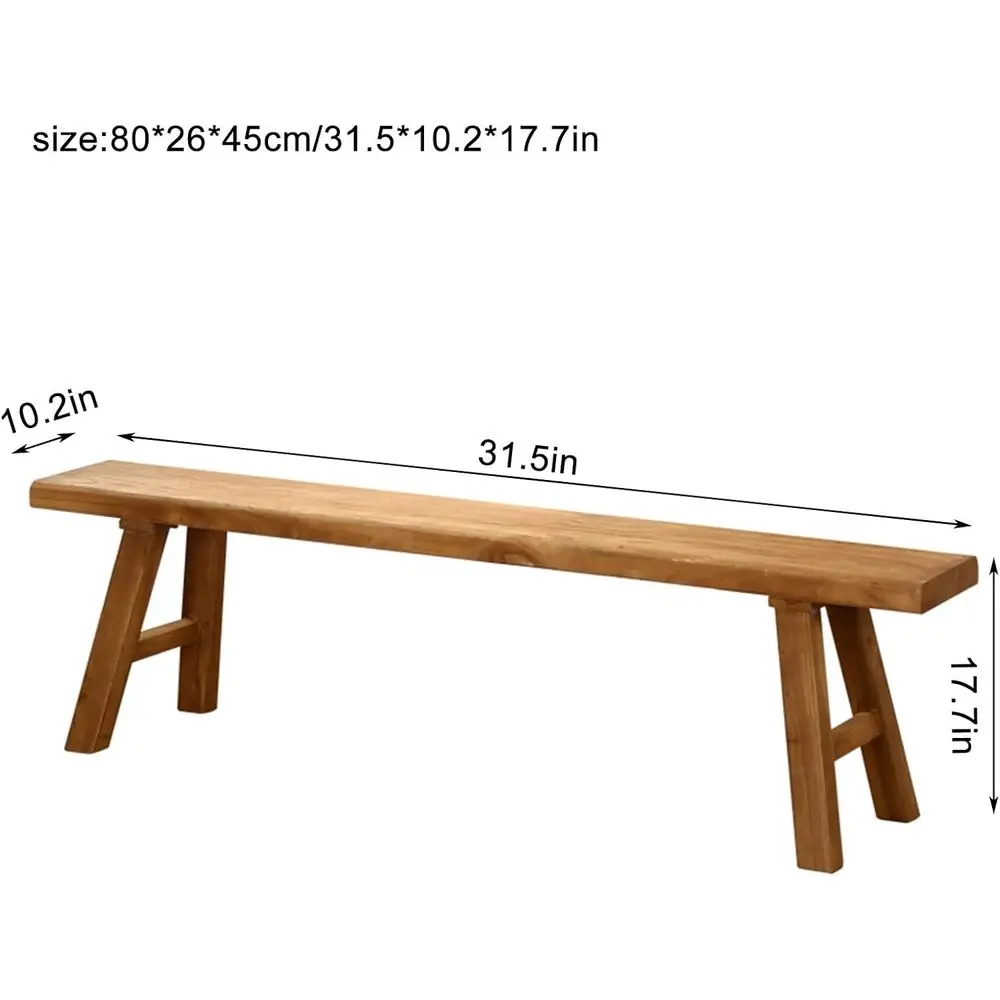 armhouse Indoor Wooden Living room Dining Bench, Asian Natural Wood Kitchen Entryway Bench with ArmlDesign and Short Height, Sol