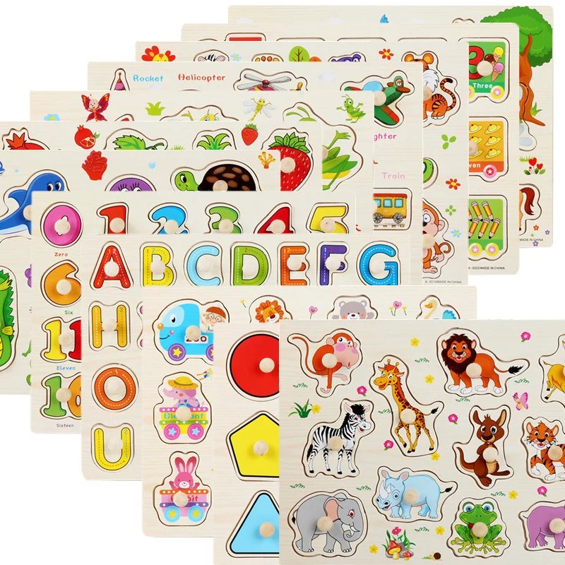 Planche de puzzle à tenir dans la main pour bébé – Jouet Montessori en bois pour l'association des formes, pour les tout-petits, développement des capacités cognitives et motrices précoces