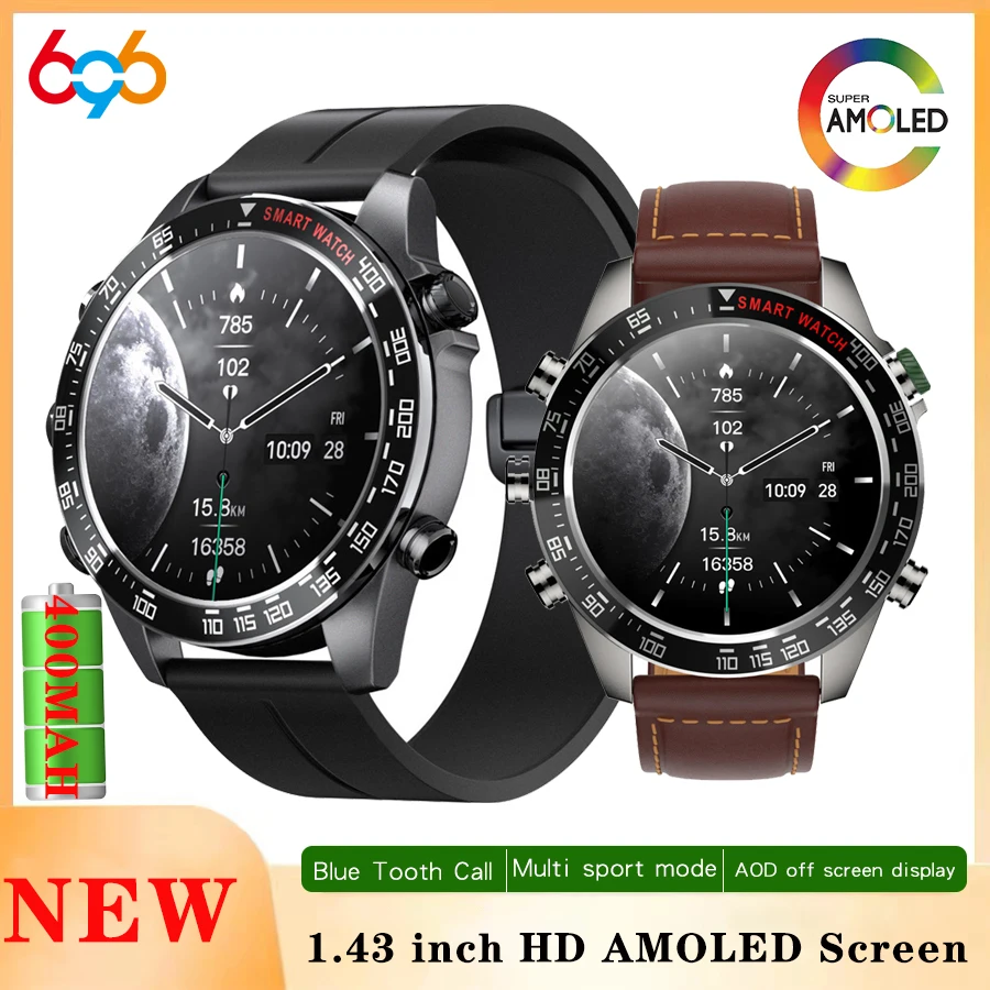 400Mah في الهواء الطلق الرجال AMOLED شاشة بلوتوث دعوة Smartwatch AOD دائما على عرض الرياضة الموسيقى مقاوم للماء الصحة ساعة ذكية