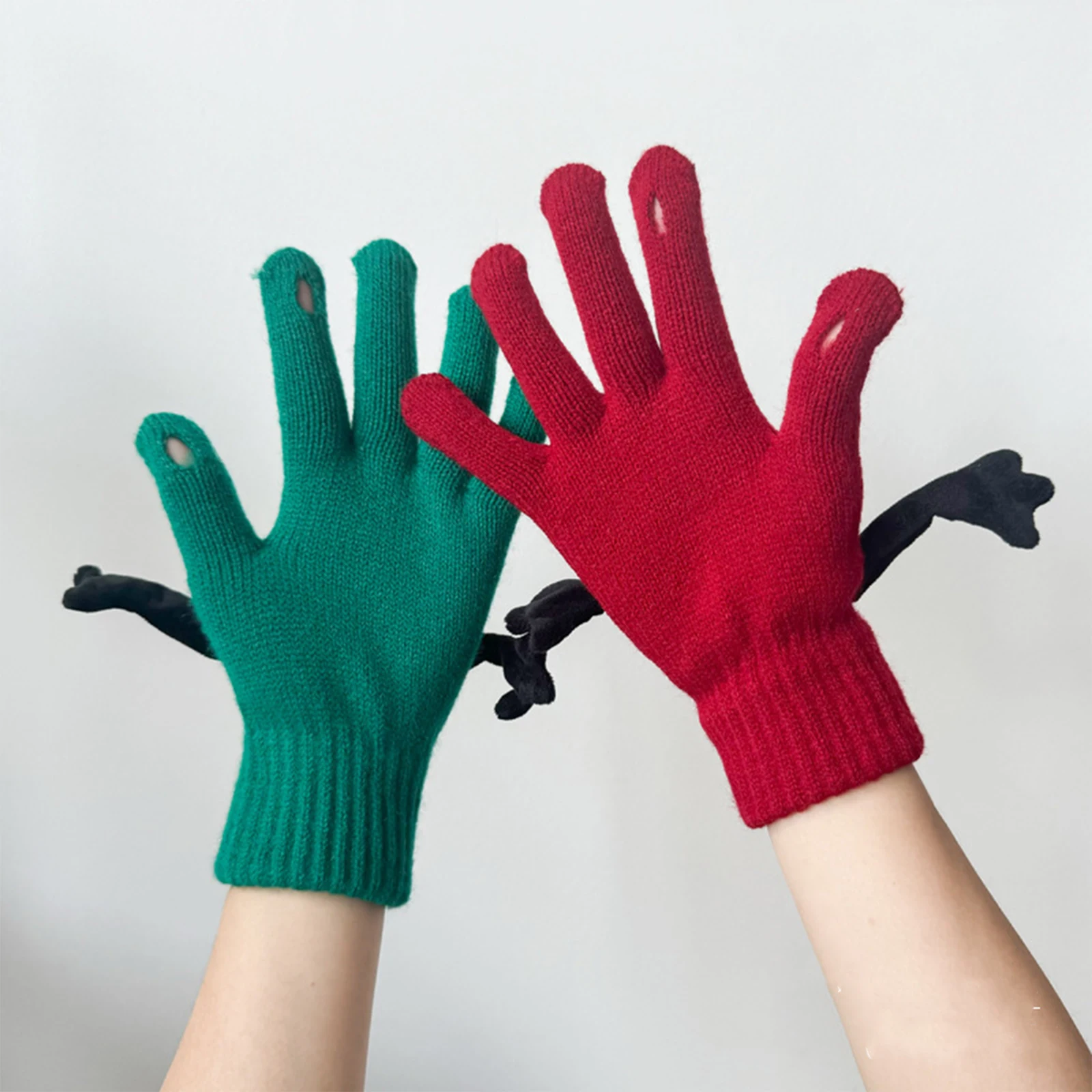 زوجين مضحك الخريف الشتاء الكرتون قفازات عصرية الصلبة لطيف الدافئة إصبع نحى القفازات المخملية هدايا العيد #5