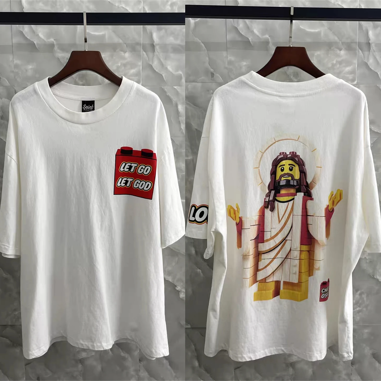 White LET GO LET GOD Saint T-Shirts Men Women Best Quality Heavy Fabric Unisex Tee T Shirt