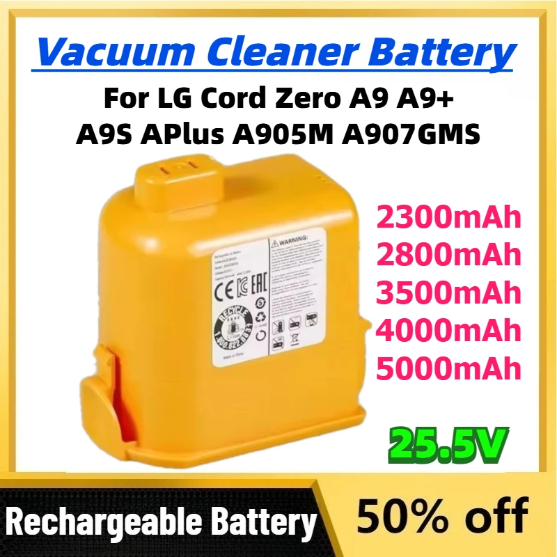 25.5V 2300mAh-5000mAh Rechargeable Li-Ion Battery for LG Cord Zero A9 A9+ A9S APlus A905M A907GMS Cordless Vacuum Cleaner