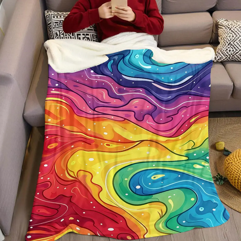 Rainbow Cartoon Fluid Flannel Blanket Warm Soft Halloween Christmas Decorative Couch Warm Cozy All-Season Gift