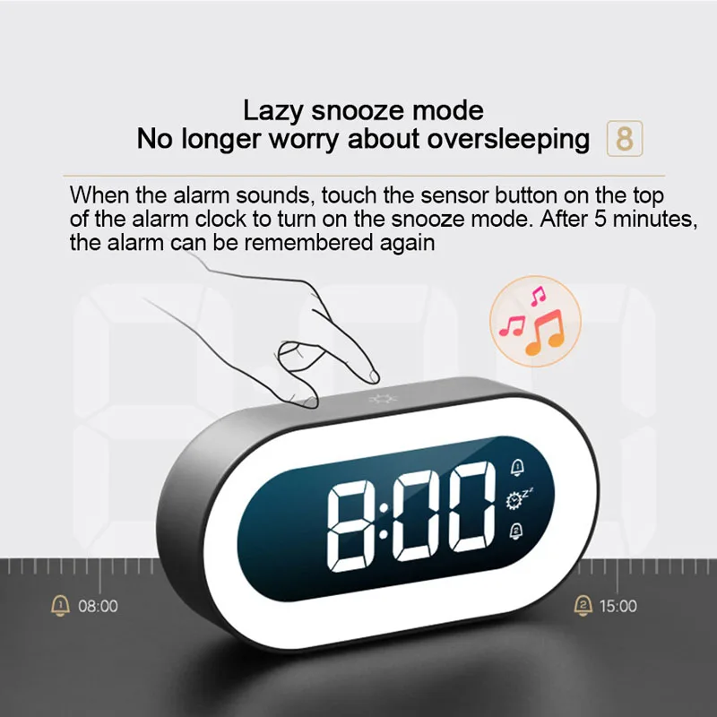 Electronic Digital Luminous Alarm Clock USB Charging Music Dual Alarm Stepless Dimming Desk Clock Night Light Student LED Clocks