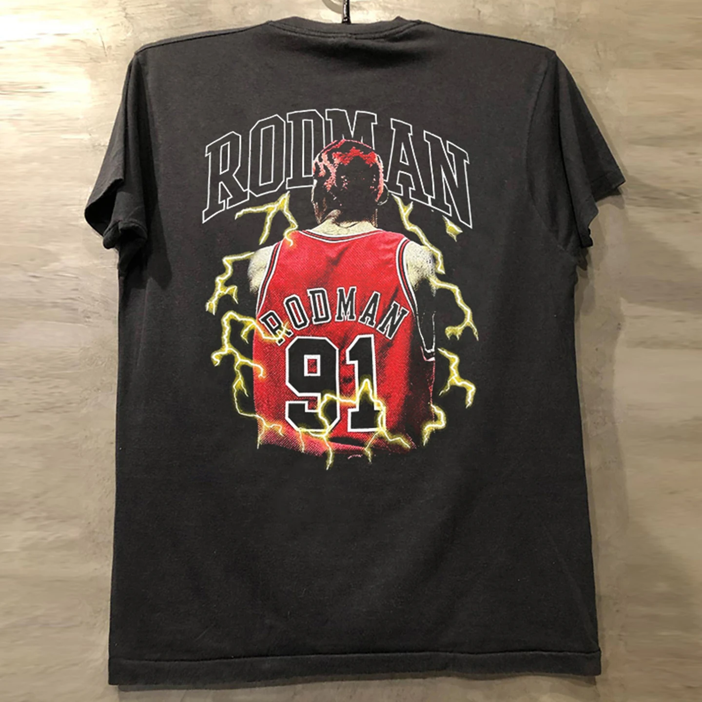 Rodman Straight Spray Short Sleeve T-Shirt Vintage High Sensation American Small Collar Trendy Cotton Youth Summer Casual Wear