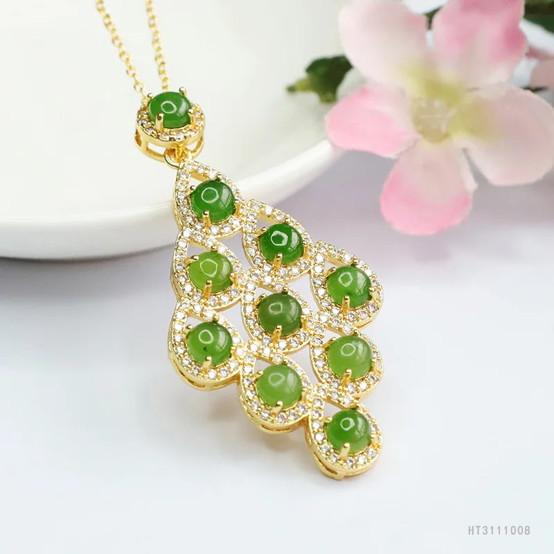 

Кулон из натурального нефрита Хэтянь, ожерелье в виде ромба с поверхностью яшмы, нефрит.