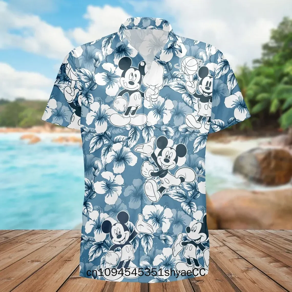 Miniso Disney Mickey Mouse Hawaiian Shirt Men's Disneyland Short Sleeve Button Up Shirt Casual Fashion Beach Shirt Vintage Tops