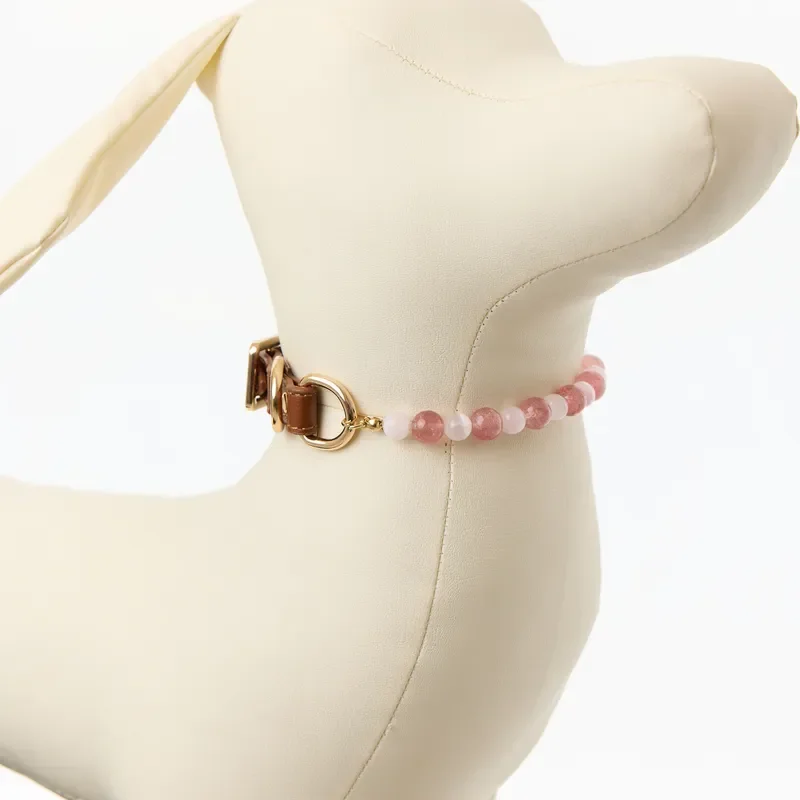 Cross-border special pet crystal foreign trade powder crystal beaded pet collar natural healing cat and dog