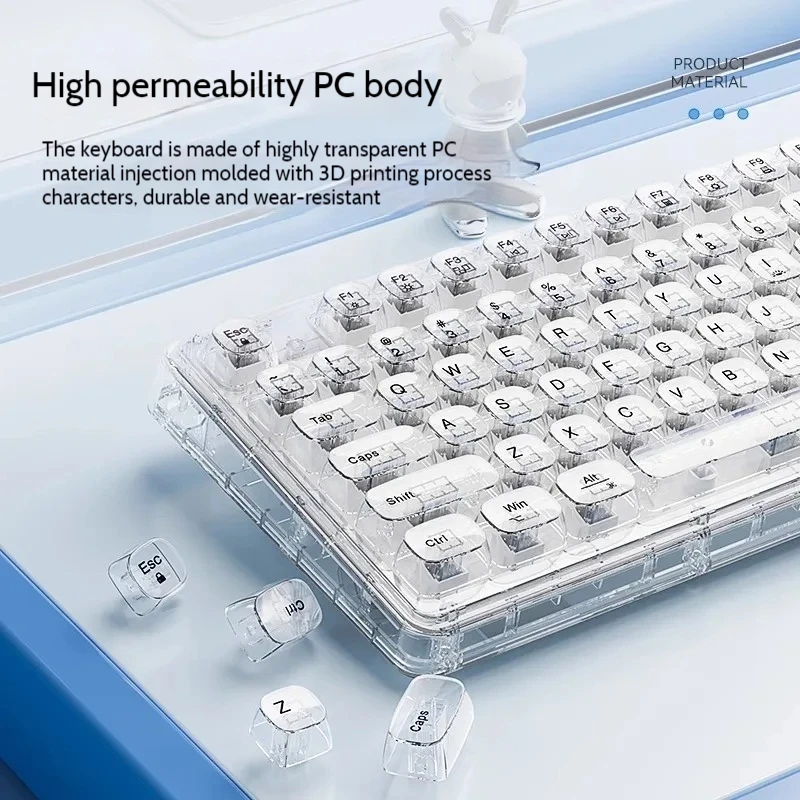 Leilin Z99 Ice Transparent Bezprzewodowa kryształowa klawiatura i mysz Bluetooth Mechaniczny komputer dla kobiet Biuro Cichy prezent
