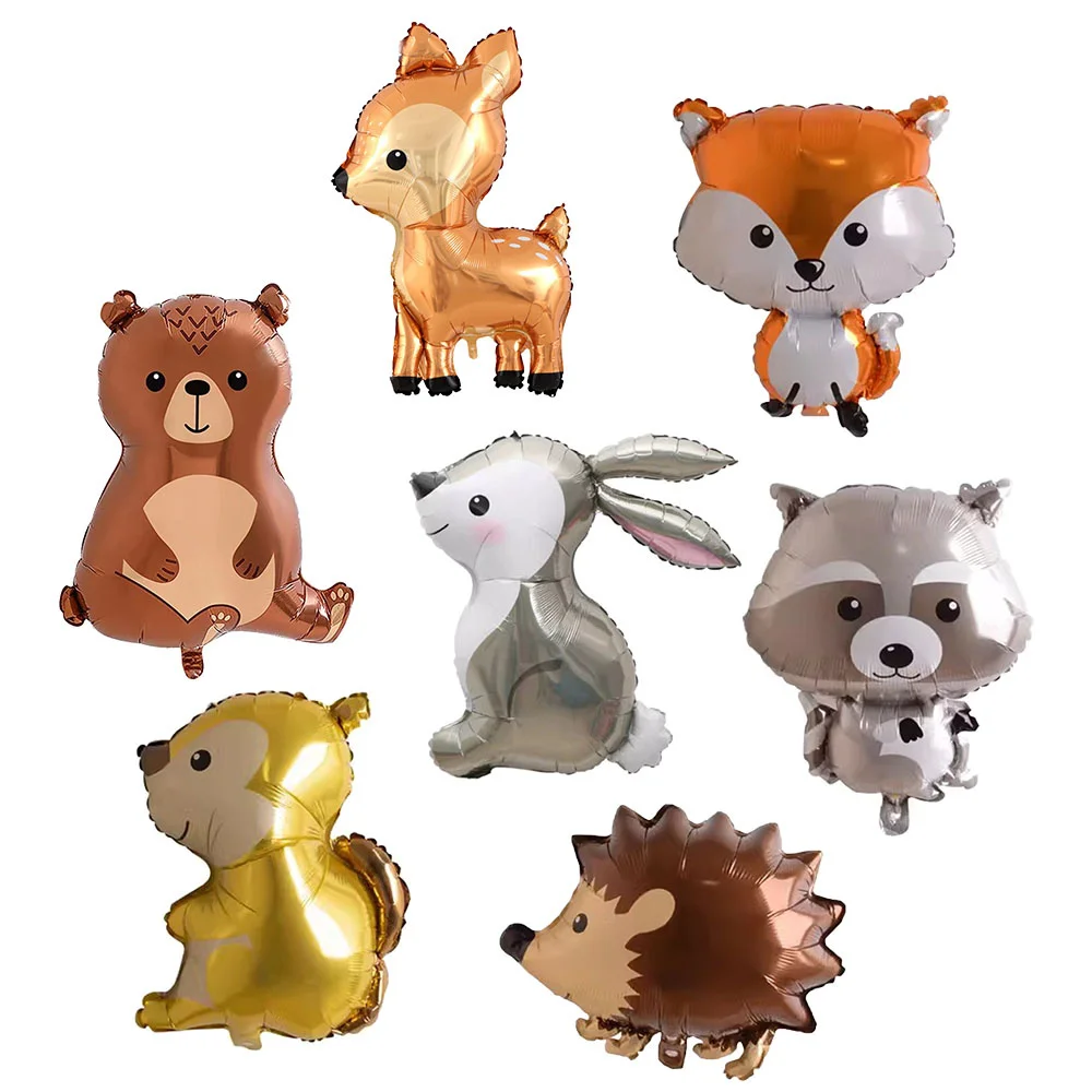 

7pcs Cartoon Animal Aluminum Foil Balloons Jungle Party Theme Birthday Scene Decoration Retro Brown Latex Balloon Baby Shower