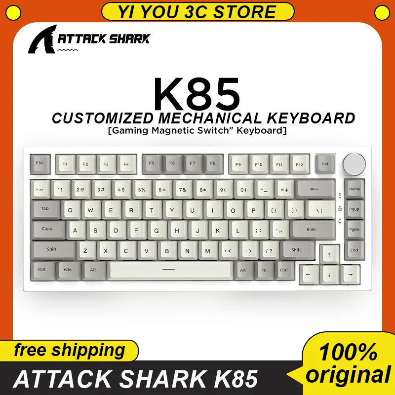 

Attack Shark K85 Magnetic Switch Mechanical Keyboard Rapid Trigger 82Keys Wired RGB Various Language Customized Gaming Keyboard