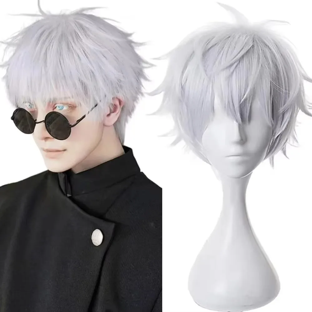 Silver White Spiky Anime Style Cosplay Wig Unisex Short Hair Wig for Halloween Party Halloween Cosplay Synthetic+Free Wig Cap