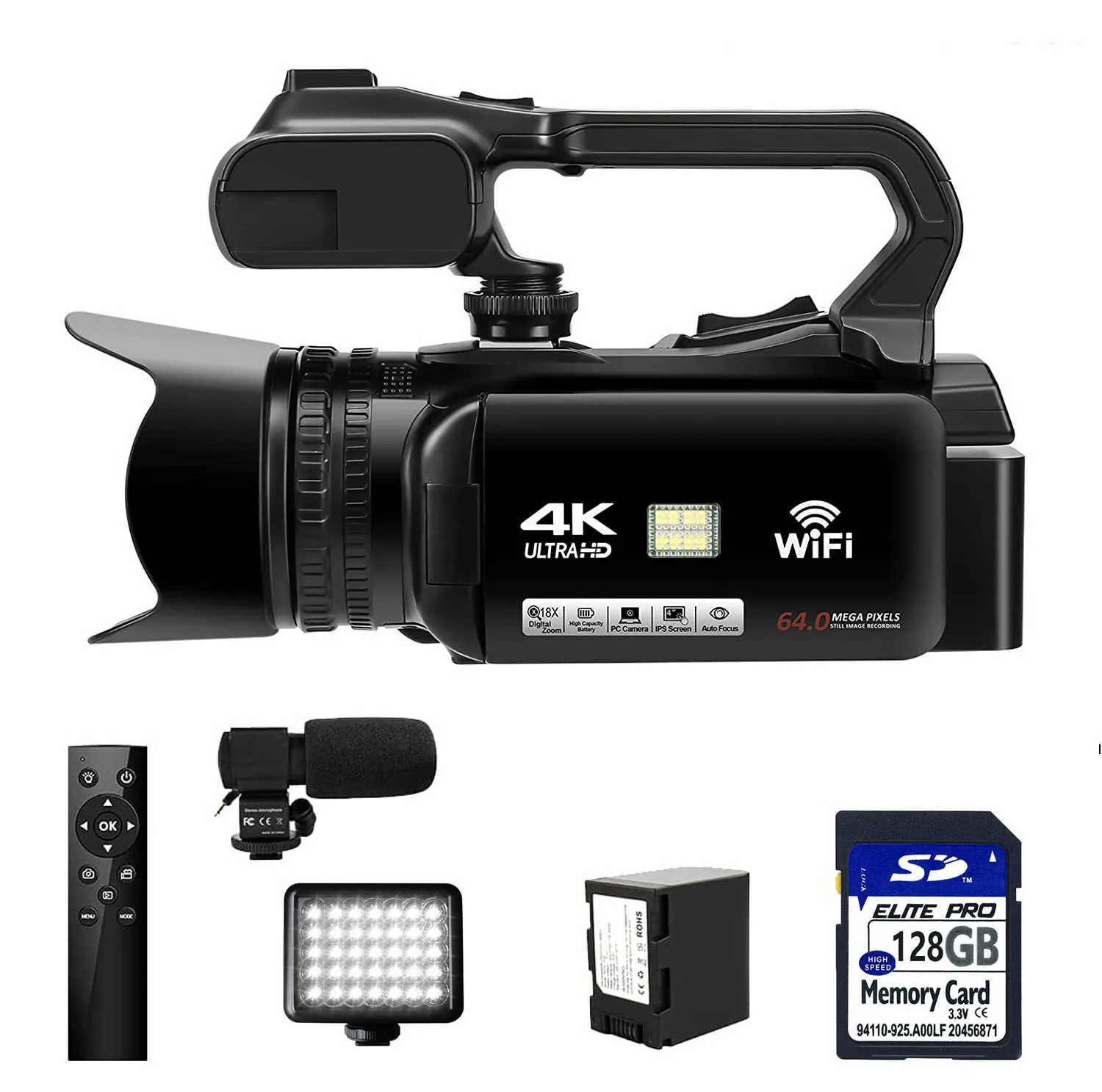 WIFI Camcorder 4K Video Camera 64MP 60FPS HD Auto Focus Vlogging 4.0