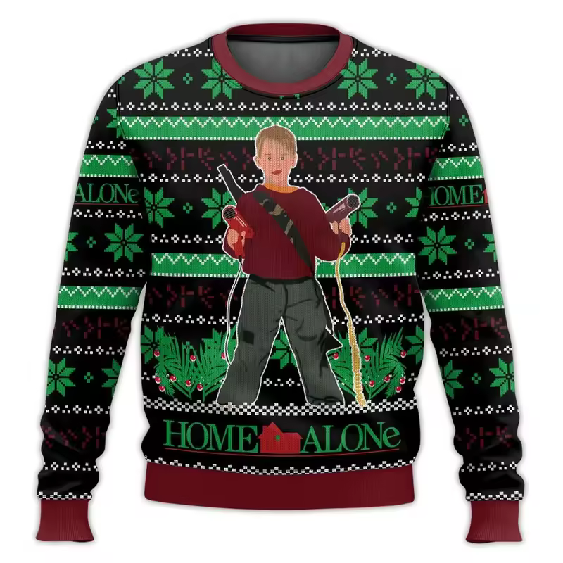 Merry Christmas alone at home Ugly Christmas sweater cartoon animation Men's pullover 2026 fashionable couple shirts Sweatshirt - Image 22