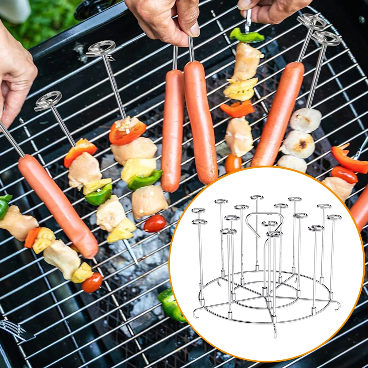 Air Fryer Skewer Stand Stainless Steel Vertical Skewers Holder With Stand Air Fryer Accessories For Grilling Home Kitchen Kabobs